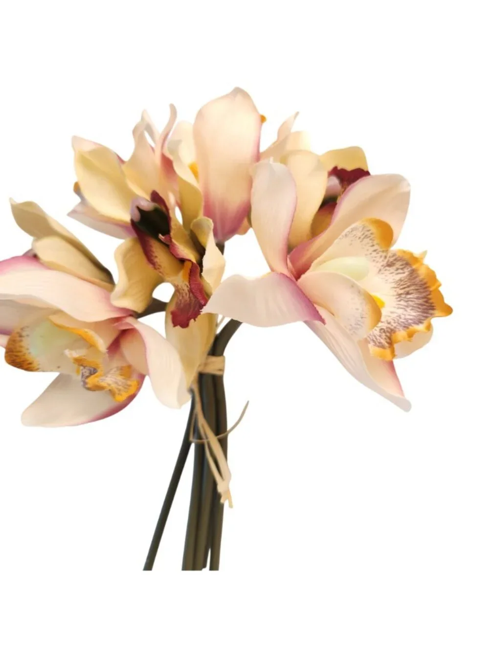 Artificial Cymbidium Orchid Bouquet 7 Stems Cream Blush Plum Coffee Faux Flowers